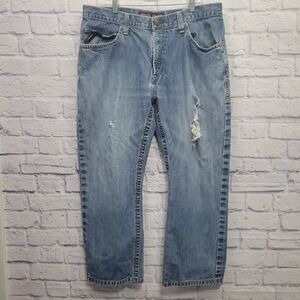 Ariat FR Work Jeans Low Rise M4 Boot Pants Size 38x28 Distressed Workwear Skater